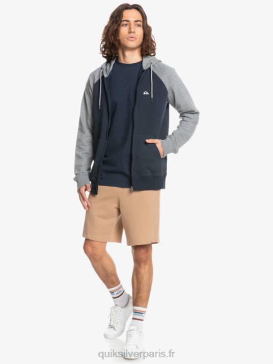 Hommes Quiksilver sweat à capuche zippé Essentials D6PT1514 gris clair chiné/noir