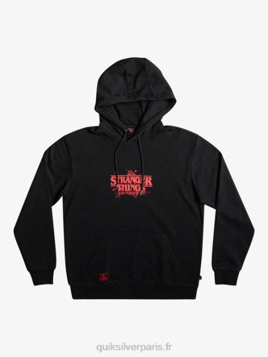 Hommes Quiksilver x Stranger sweat à capuche à logo officiel D6PT1806 noir