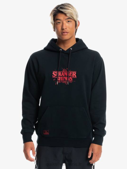 Hommes Quiksilver x Stranger sweat à capuche à logo officiel D6PT1806 noir