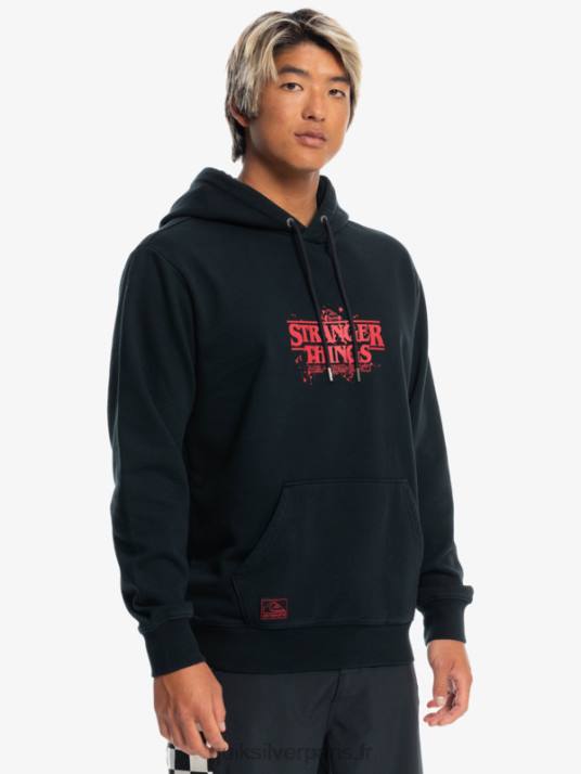 Hommes Quiksilver x Stranger sweat à capuche à logo officiel D6PT1806 noir
