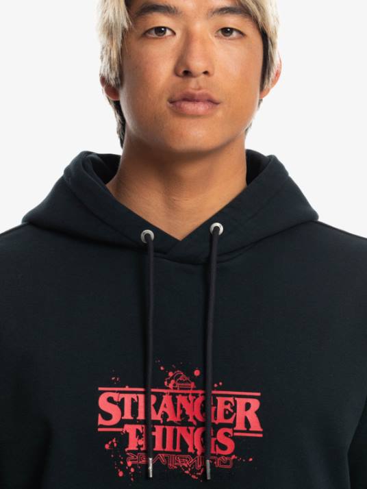 Hommes Quiksilver x Stranger sweat à capuche à logo officiel D6PT1806 noir