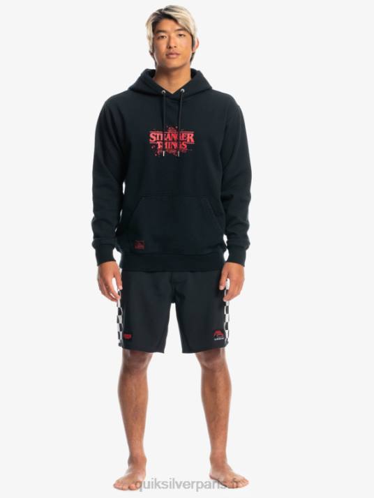 Hommes Quiksilver x Stranger sweat à capuche à logo officiel D6PT1806 noir