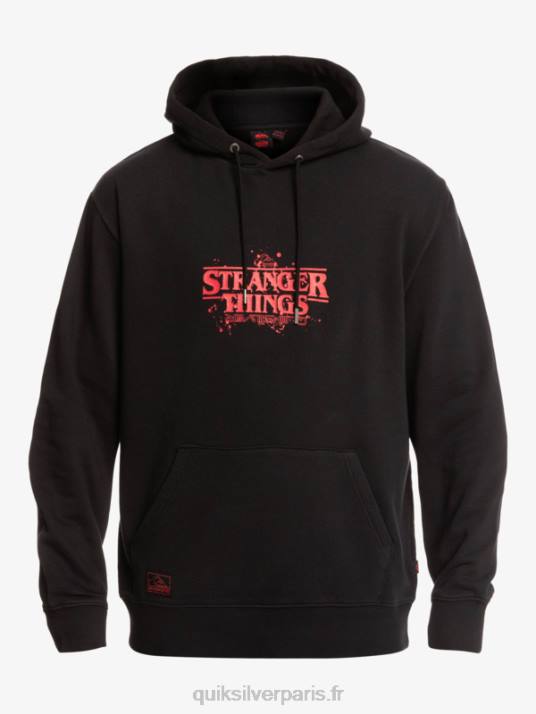 Hommes Quiksilver x Stranger sweat à capuche à logo officiel D6PT1806 noir