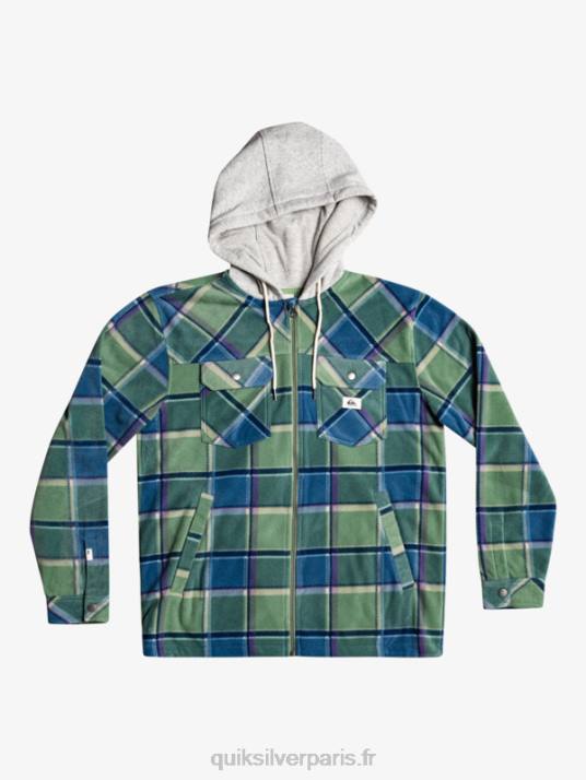 Hommes Quiksilver veste zippée en polaire à capuche super swell D6PT1473 plaid flanelle bleu provençal