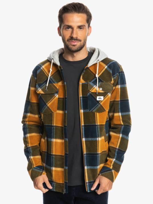 Hommes Quiksilver veste zippée en polaire à capuche super swell D6PT1474 plaid en flanelle marron buck
