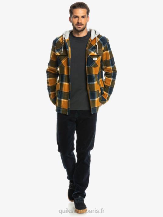 Hommes Quiksilver veste zippée en polaire à capuche super swell D6PT1474 plaid en flanelle marron buck