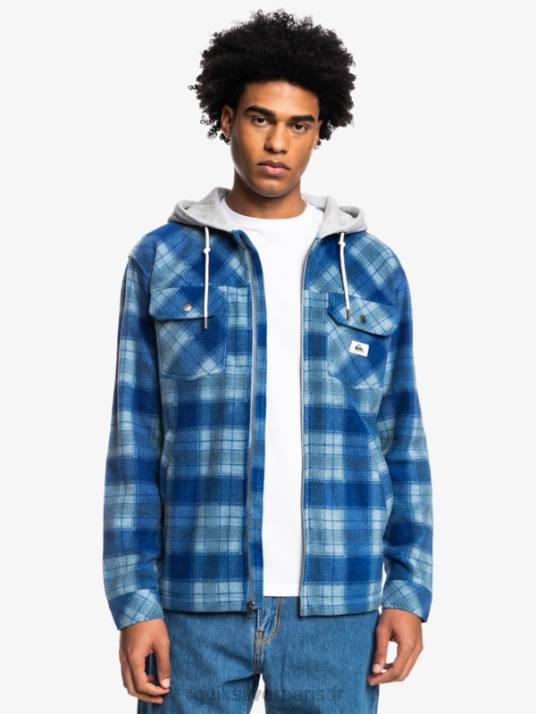 Hommes Quiksilver veste zippée en polaire à capuche super swell D6PT1475 super plaid bleu sodalite