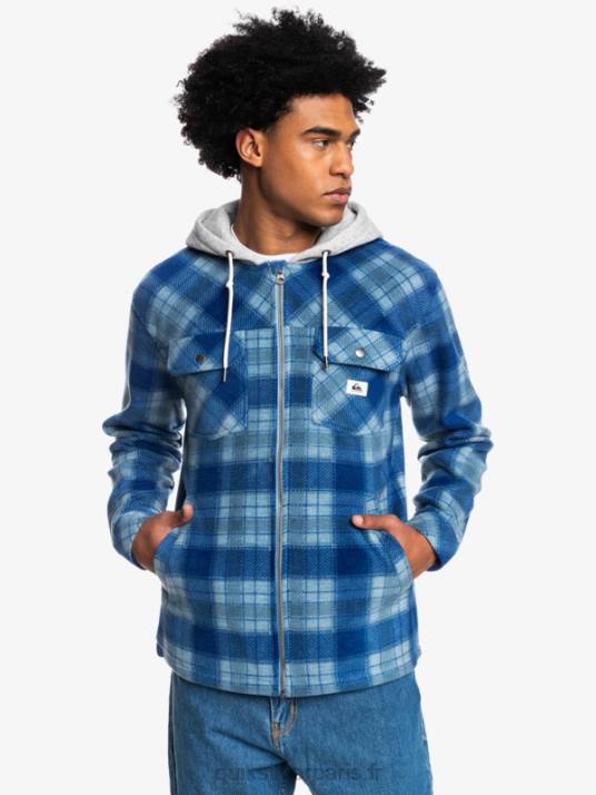 Hommes Quiksilver veste zippée en polaire à capuche super swell D6PT1475 super plaid bleu sodalite
