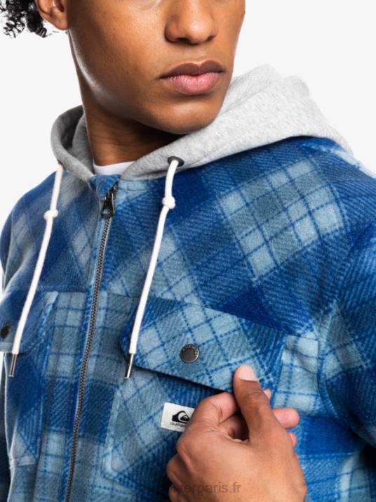 Hommes Quiksilver veste zippée en polaire à capuche super swell D6PT1475 super plaid bleu sodalite