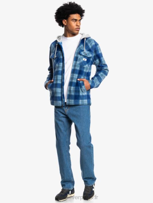 Hommes Quiksilver veste zippée en polaire à capuche super swell D6PT1475 super plaid bleu sodalite